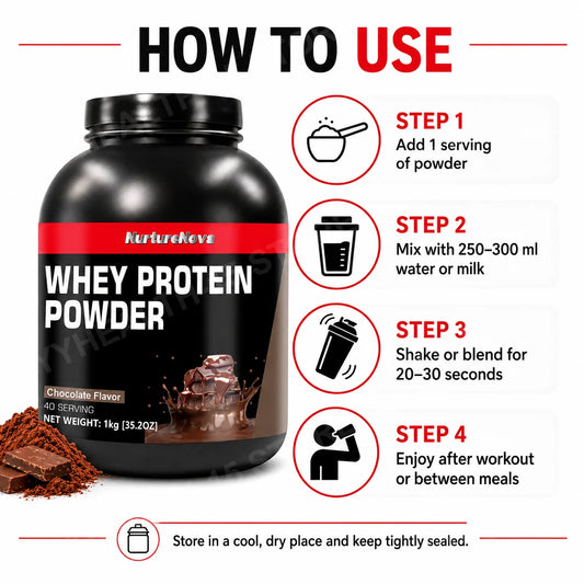 NurtureNova Whey Protein Powder Build Muscle Sport Support Vanilla Flavor Strawberry Chocolate Matcha Banana Lemon 40 Servings