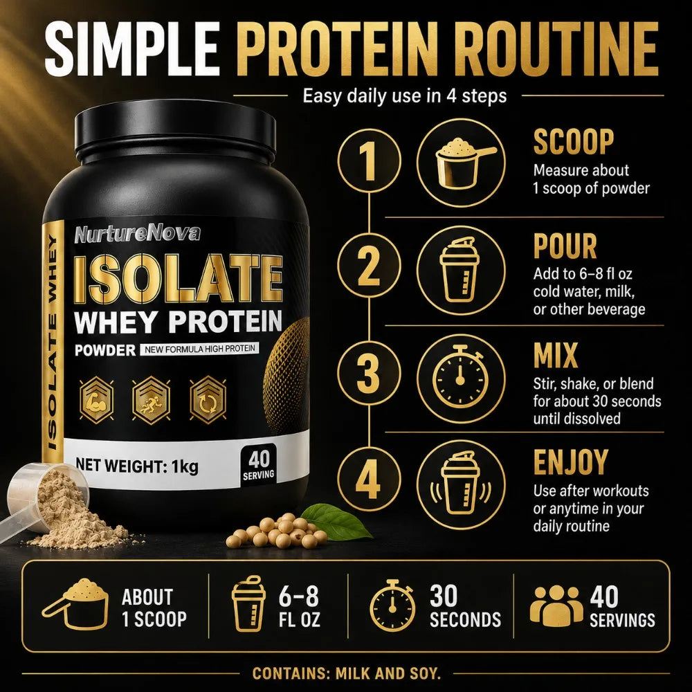 NurtureNova Isolate Whey Protein Powder 1kg, High Nutrition Fitness Drink Mix, 40 Servings, Workout & Daily Support Formula