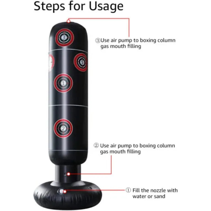 160cm Heavy Duty Inflatable Punching Bag - Free Standing Kickboxing Training Equipment for Home Gym Stress Relief & Fitness