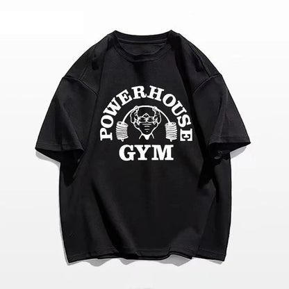 Summer Gym 100% Cotton Men's T-shirt Letter Weightlifting Printed Round Neck High Quality Street Outdoor Short Sleeve