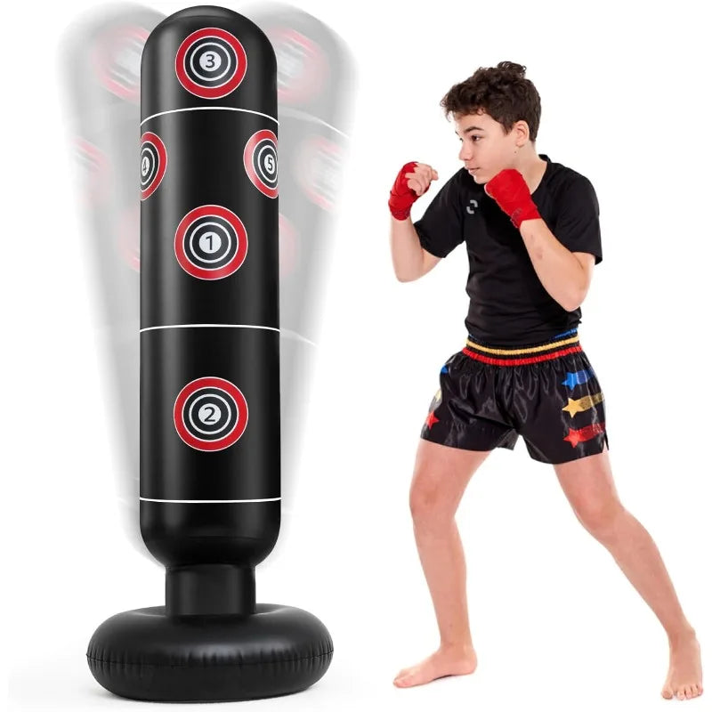 160cm Heavy Duty Inflatable Punching Bag - Free Standing Kickboxing Training Equipment for Home Gym Stress Relief & Fitness
