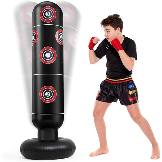 160cm Heavy Duty Inflatable Punching Bag - Free Standing Kickboxing Training Equipment for Home Gym Stress Relief & Fitness