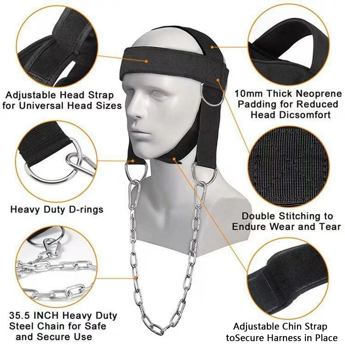 Professional Head Neck Harness with Steel Chain | Premium Neck Strengthener Belt for Boxing, MMA & Wrestling | Adjustable Head