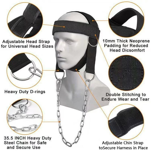 Professional Head Neck Harness with Steel Chain | Premium Neck Strengthener Belt for Boxing, MMA & Wrestling | Adjustable Head