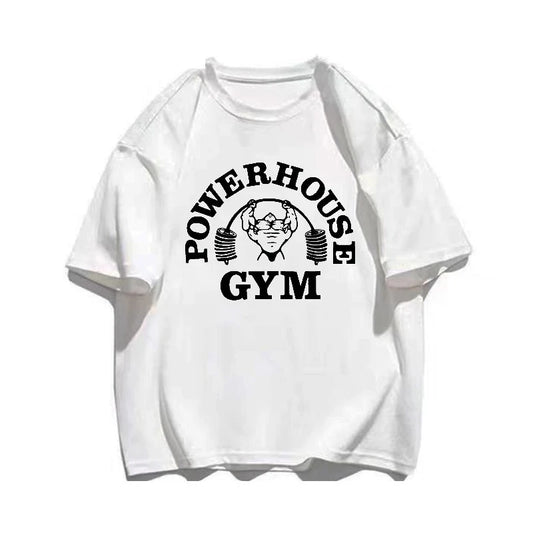Summer Gym 100% Cotton Men's T-shirt Letter Weightlifting Printed Round Neck High Quality Street Outdoor Short Sleeve