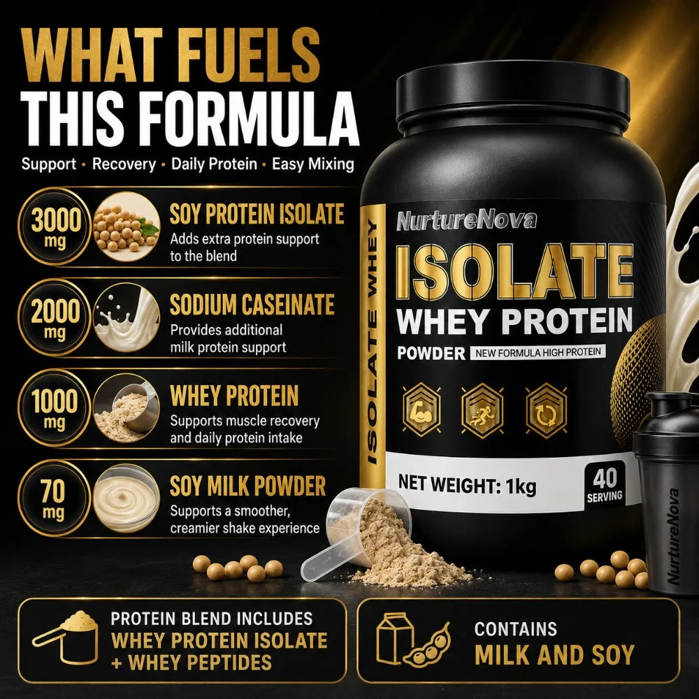 NurtureNova Isolate Whey Protein Powder 1kg, High Nutrition Fitness Drink Mix, 40 Servings, Workout & Daily Support Formula