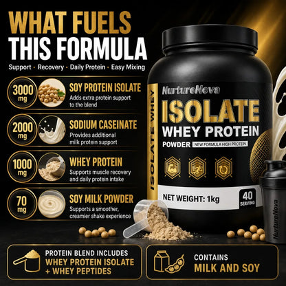 NurtureNova Isolate Whey Protein Powder 1kg, High Nutrition Fitness Drink Mix, 40 Servings, Workout & Daily Support Formula