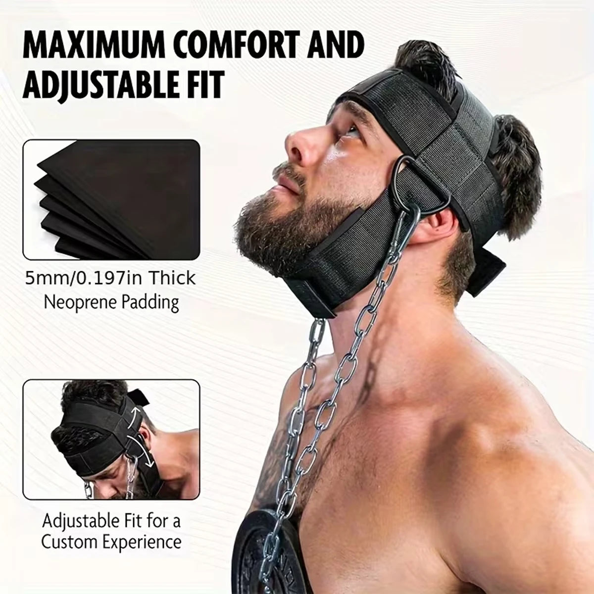 Professional Head Neck Harness with Steel Chain | Premium Neck Strengthener Belt for Boxing, MMA & Wrestling | Adjustable Head