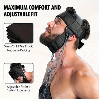 Professional Head Neck Harness with Steel Chain | Premium Neck Strengthener Belt for Boxing, MMA & Wrestling | Adjustable Head