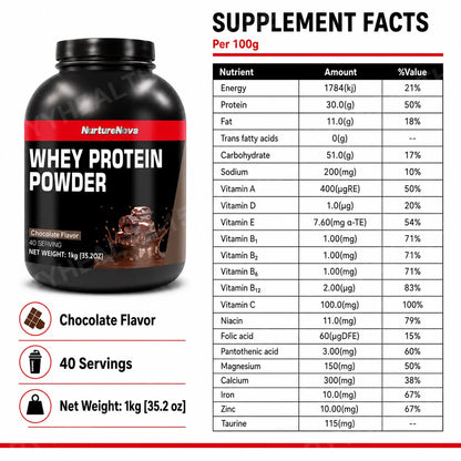 NurtureNova Whey Protein Powder Build Muscle Sport Support  Vanilla Flavor Strawberry Chocolate Matcha Banana Lemon 40 Servings