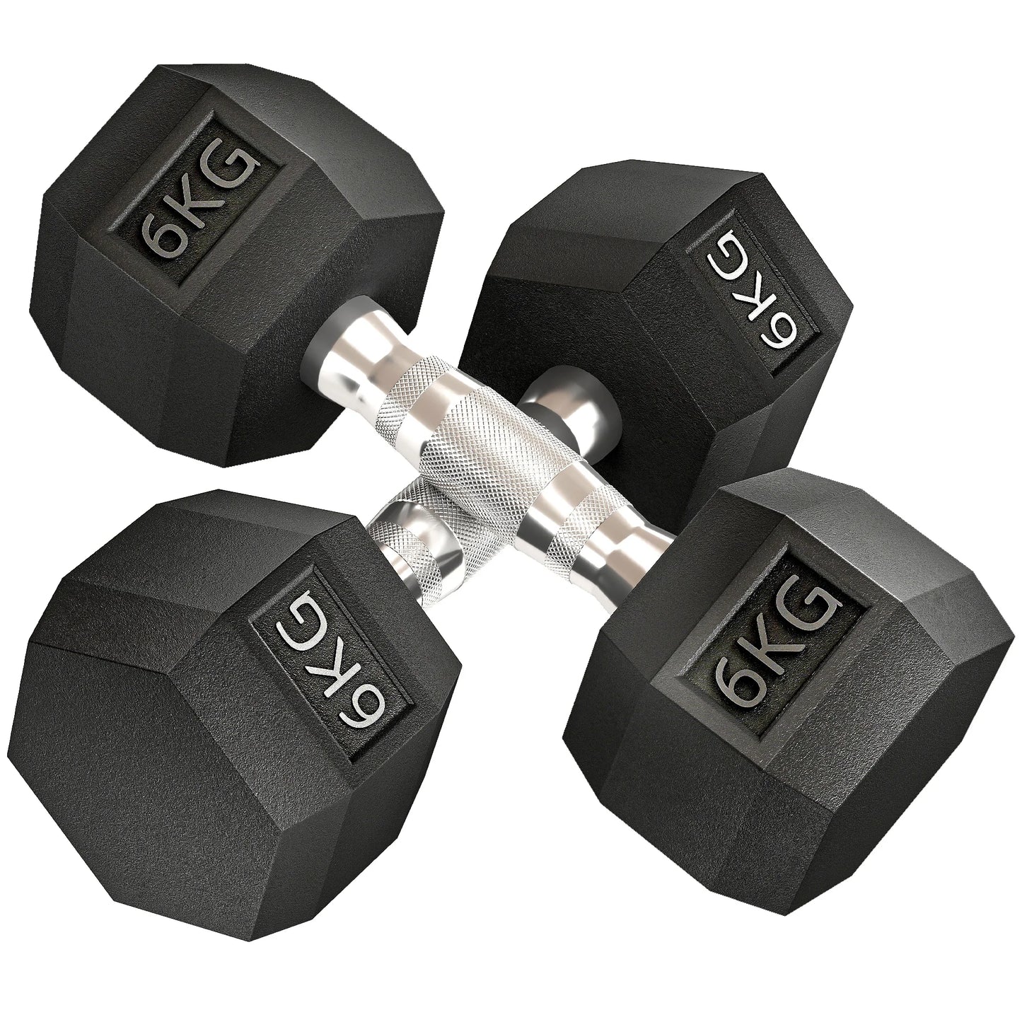 Homcom 6kg Dumbbell Set with Metal Connecting Bar and Hexagonal Head Weight Set 12kg Total for Training