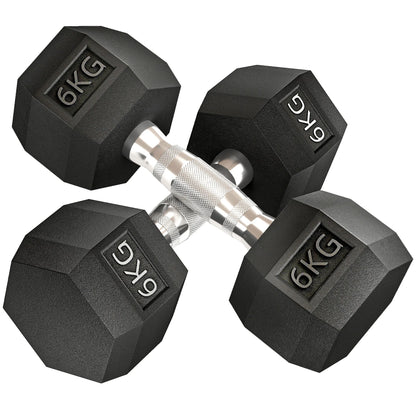 Homcom 6kg Dumbbell Set with Metal Connecting Bar and Hexagonal Head Weight Set 12kg Total for Training