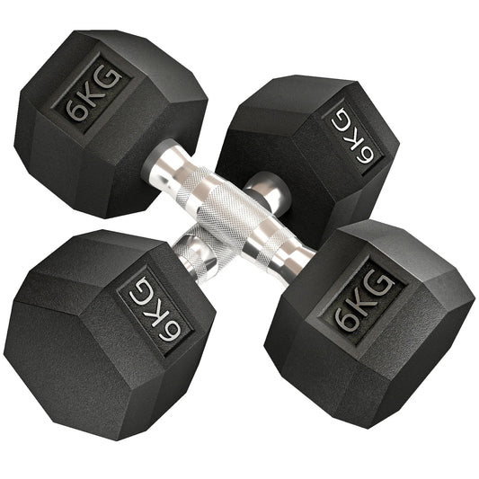 Homcom 6kg Dumbbell Set with Metal Connecting Bar and Hexagonal Head Weight Set 12kg Total for Training