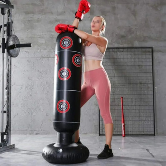 160cm Heavy Duty Inflatable Punching Bag - Free Standing Kickboxing Training Equipment for Home Gym Stress Relief & Fitness